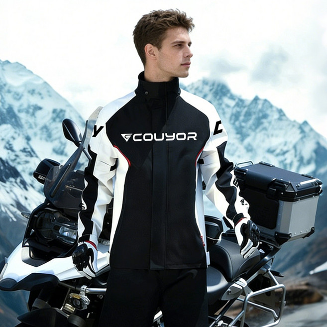 Couyor 자전거 우비 오토바이 우의 상하의세트 방우 방수, 블랙화이트