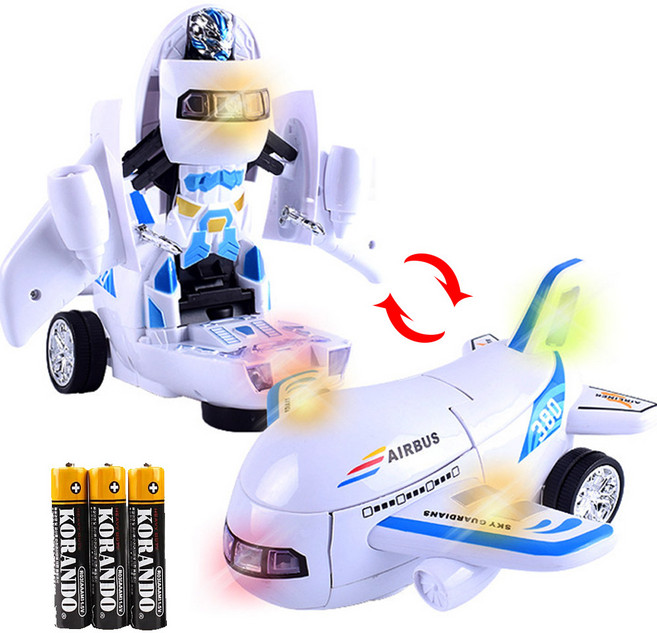 파피앙 자동 변신 전동 비행기 로봇 LED +건전지, 화이트, 1개