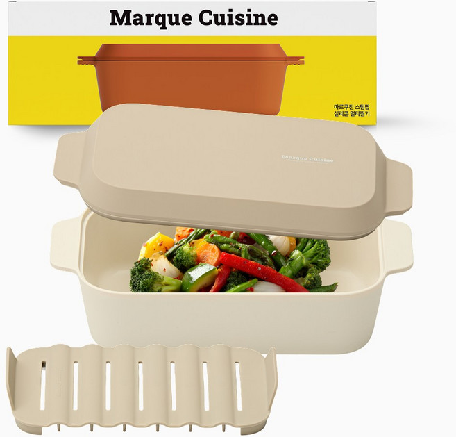 마르쿠진 스팀팝 실리콘 찜기 전자레인지용 스팀 조리용기 멀티 1200ml 받침대 포함, 소프트그레이, 1개