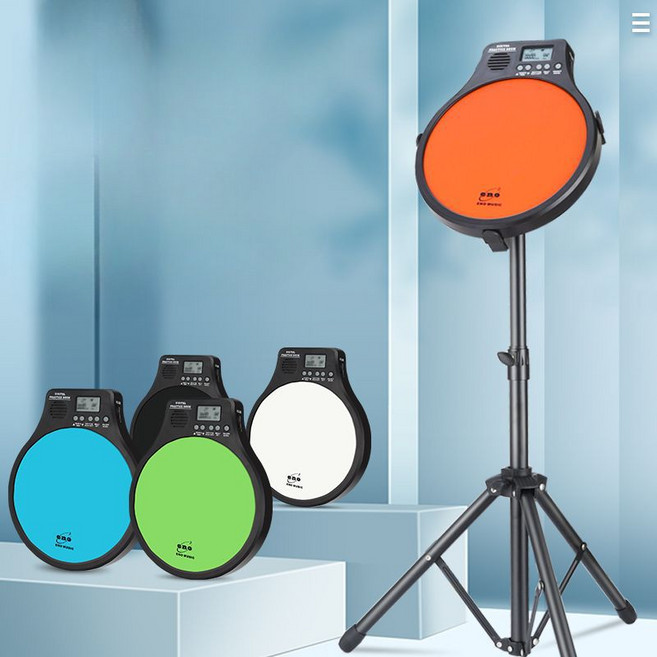 드럼 연습 패드 세트 저소음 12인치 스탠드 포함 드럼패드 입문용 가정용 연습용, 녹색   패드 + 드럼 스틱 + 배터리, 1개