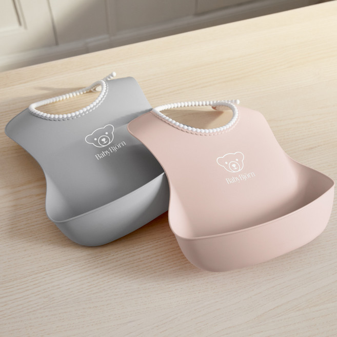 [공식] 베이비뵨 베이비 빕 이유식 턱받이 세트, 파우더 그레이-핑크, 1개, 2개입