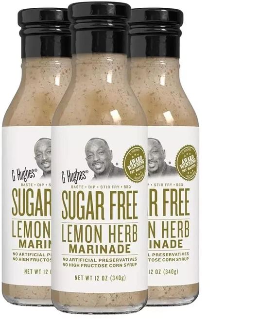 G Hughes 무설탕 레몬 허브 마리네이드 - 글루텐 프리 페퍼 시즈닝 저탄수화물 BBQ 소스 355ml12온스 3팩, 1세트, 355ml