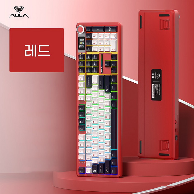 Aula 독거미 F108 pro 유무선 기계식 키보드 풀배열 디스플레이, 제조사축, 레드_풍력축