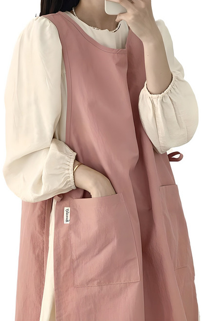 한스데이 국내 제조 방수 롱트임 앞치마, 핑크, 1개