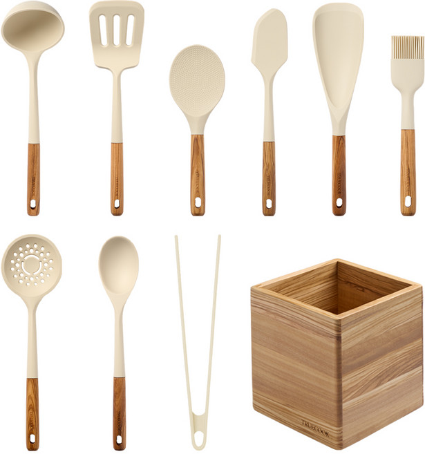 트루쿡 이탈리아산 올리브 실리콘 조리도구 9종 멀티함 세트, 1세트, 조리도구 9종 + 멀티함