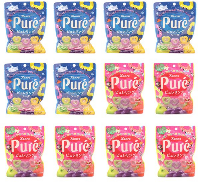 이호 편의점 간식 배달 일본 있는 젤리 칸로 퓨레링 소다 과일농축과즙 사과 딸기 포도 메론 키위 젤리, 12개, 63g