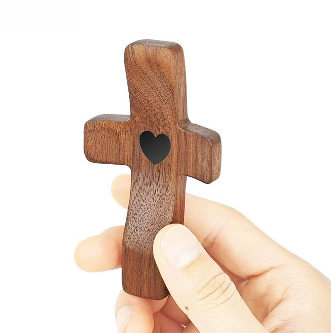 부활절 교회 기도용 엄지 십자가 원목 월넛 너도밤나무 핸드 크로스, 1개, 내추럴 우드