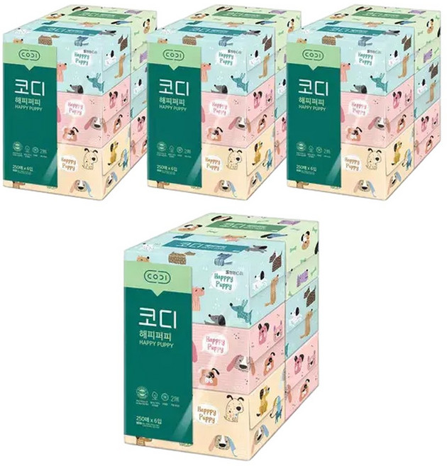 코디 해피퍼피 미용티슈 250매x6입 4팩 배송, 24박스, 250매