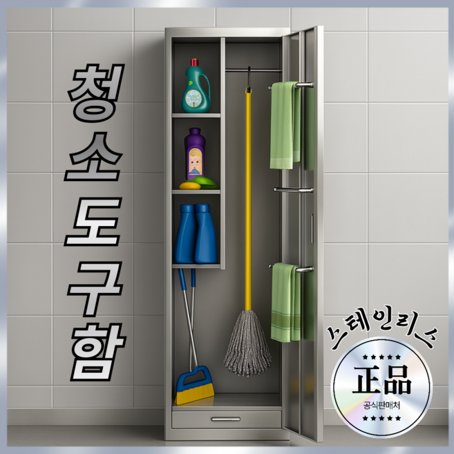 [클리박스] 스텐 청소도구함 공장 대걸레 캐비닛 청소 도구함 캐비닛 화장실 양문형, 1개