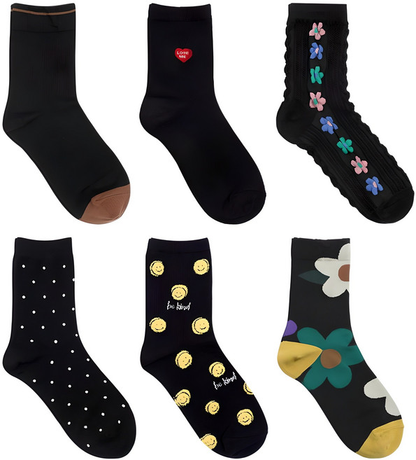 삭피엔스 여성용 컬러 패션 양말 6켤레 세트