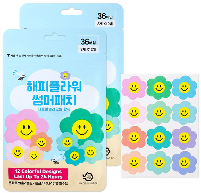 해피플라워 모기패치 썸머패치 기피패치 국내제조, 혼합색상, 2개