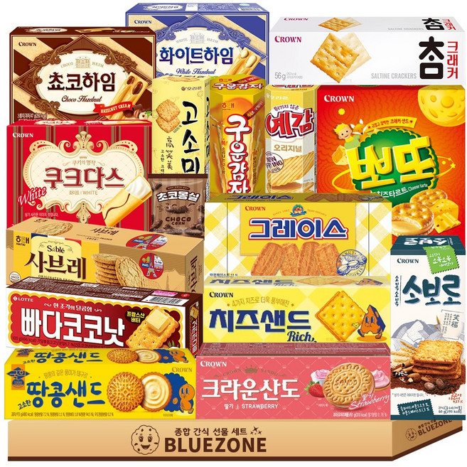 곽과자 A세트 빠다코코1 고소1 사브1 땅샌1 소보로1 참크래커1 크라운산도딸기1 치즈샌드1 쵸코하임1 화이트하임1 쿠크화이트1 구운감자1 예감1 그레이스1 뽀또치즈1, 1개
