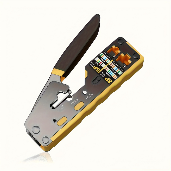 EZ RJ45 네트워크 커넥터 압착 공구 3in1 압착 절단 피복 제거 기능 잠금 구조 탑재 Cat6 Cat5 Cat5e 8P8C 모듈 커넥터용 이더넷 케이블 공구, 1개