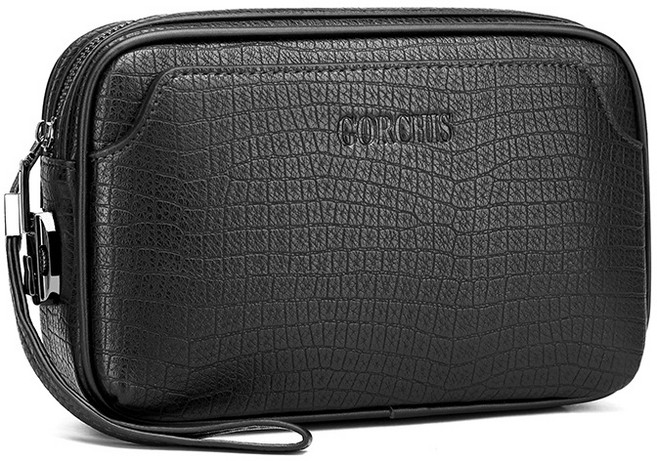 낸스 남성 가죽 클러치백 방수 지갑 비밀번호 잠금 손목 스트랩 비즈니스 손가방