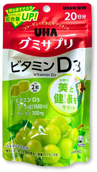 UHA 味覺糖 日曬不足適用, 1個, 維他命D3軟糖, 40顆