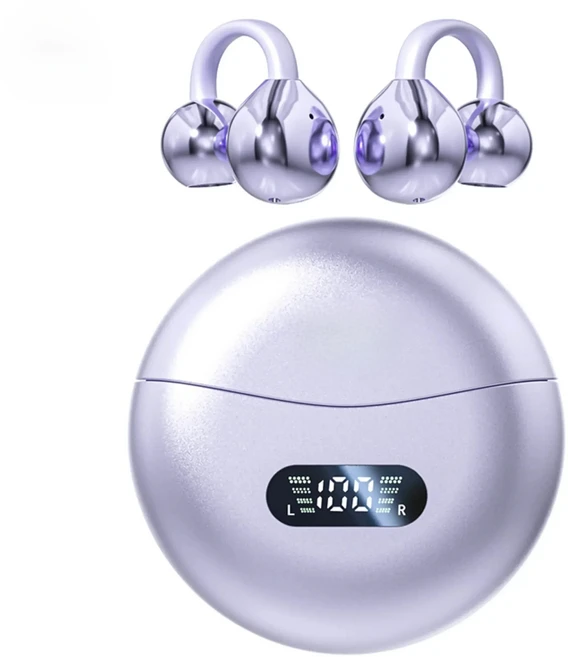 무선 골전도 블루투스 5.4 스포츠 이어버드 OWS 이어 클립 헤드폰 방수 편안함 디지털 디스플레이 탑재, 03 Purple