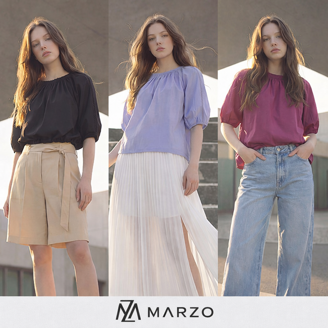 여성 간절기 구김없는 하객룩 반팔 셔링 블라우스 3종_5DMFB034