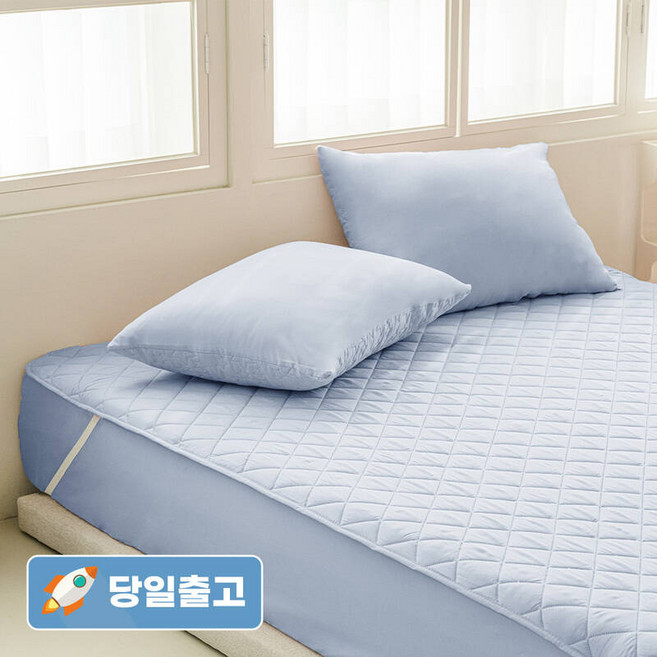침대커버세트 패밀리 1인 누빔매트리스커버 방수 Thezari 더자리 항균 프레쉬 누빔 침대패드 S Q 2size color, S/SS, 밀키블루