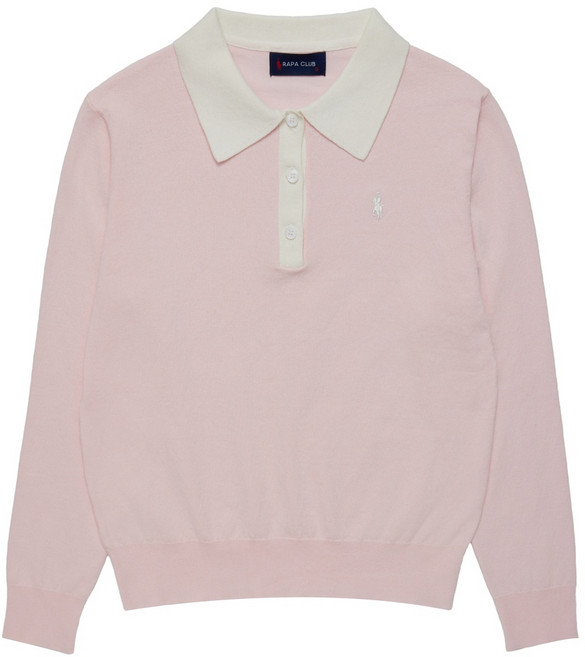 라파클럽 여성 카라 투톤 배색 긴팔 니트 스웨터 자수 로고