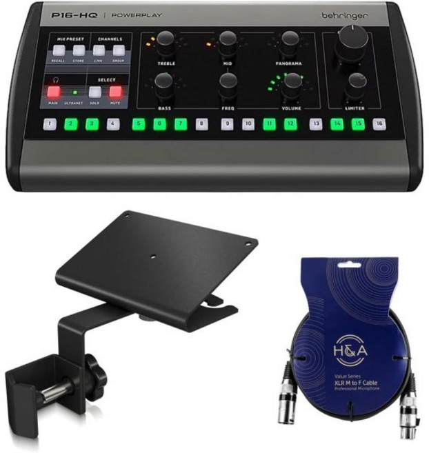 베링거 파워플레이 16 P16M 16채널 디지털 개인 믹서 마운팅 브래킷 포함 + HA XLR 케이블