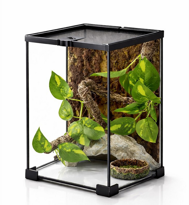 ROYAI ONE 유리 크레스티드 게코 도마뱀 사육장 세트 파충류 테라리움 20x20x30cm, 1개, 투명색세트