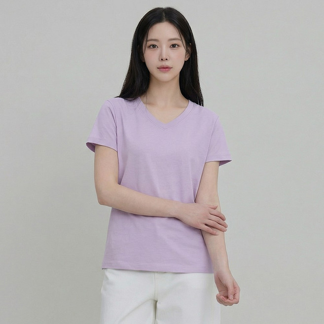 엠제이스타 여성 무지 시원한 심플 스판 브이넥 반팔 티셔츠 10color