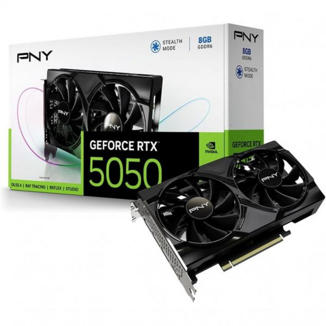 PNY 엔비디아 지포스 RTX™ 5050 듀얼 팬 그래픽 카드 8GB GDDR6 128비트 소형 폼팩터 호환 PCIe® 5.0 HDMI®DP 2.1 2슬롯 블랙웰 아키텍처, PNY 엔비디아 지포스 RTX™ 5050 듀얼 팬 그래