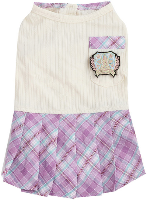 유앤펫 하이틴 체크 스쿨룩 원피스 중형견 대형견옷, 퍼플, 1개