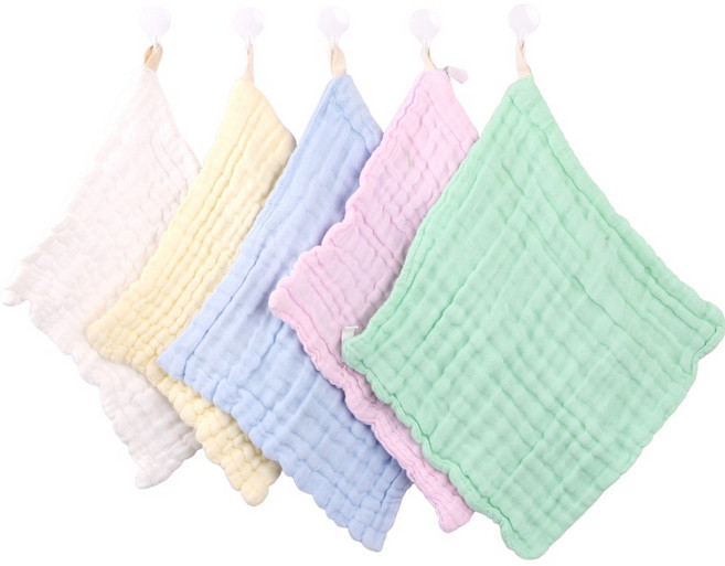 가제손수건 뽀송 거즈 고리타올 5장 세트 어린이집 손닦는수건 수유용 고리수건, 5개, 랜덤색상