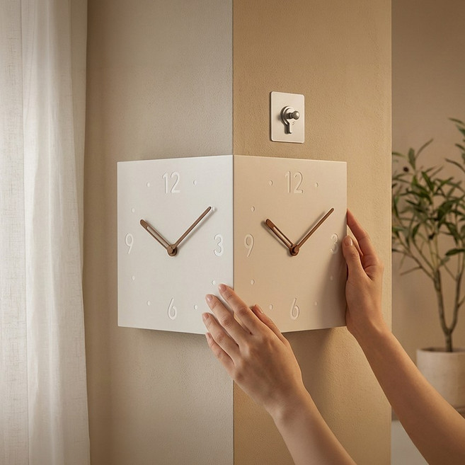 무타공 북유럽 무드 아트 양면 코너 벽시계(2026년형), 화이트