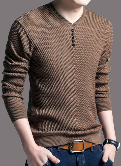 AOKADA 남성 브이넥 긴팔 니트티 슬림 롱슬리브 이너티 가을 남자 티셔츠