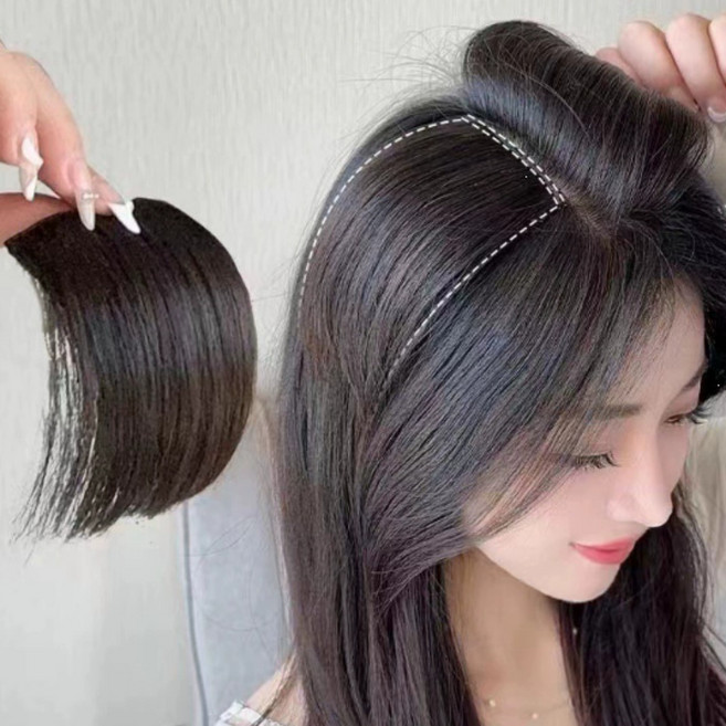 무핑 옆머리 볼륨 헤어피스 10cm 똑딱이핀 부착 자연스러운 색상, 2개, 다크브라운