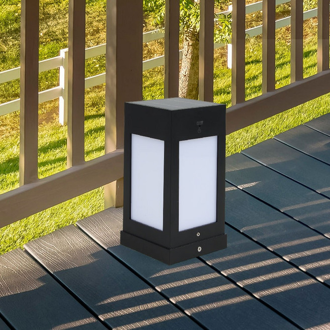 사각 태양광 문주등 LED 블랙 소 정원 테라스 인테리어 조명 데크 방수 방습등, 블랙 대+전구색(노란빛)