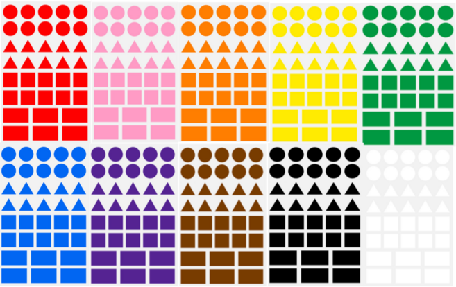 피코라운지 도형놀이 색깔놀이 모양스티커 동그라미 세모 네모 스티커 10색상, 10매