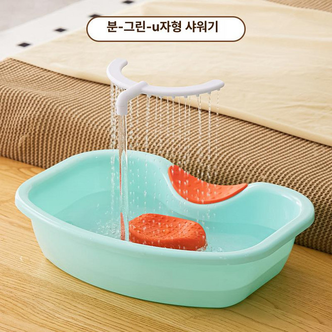 임산부 산모용 머리 감기기 머리감는도구 환자용 세발기 샴푸체어 누워서 머리감기, 47x37x11cm, 1개, 그린 +투명관+U자형 방울+펌프 포함