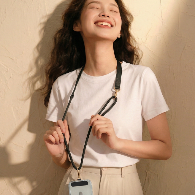 와티케 길이조절 핸드폰 스트랩 분실방지 목걸이, 1개, 블랙