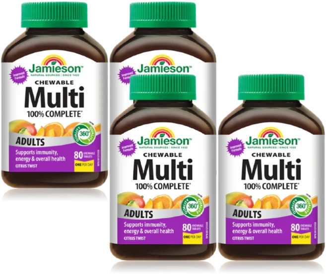자미에슨 컴플리트 씹어먹는 멀티비타민 Citrus Twist 80정(4통 10개월분), 4개, 60정 - 쿠팡