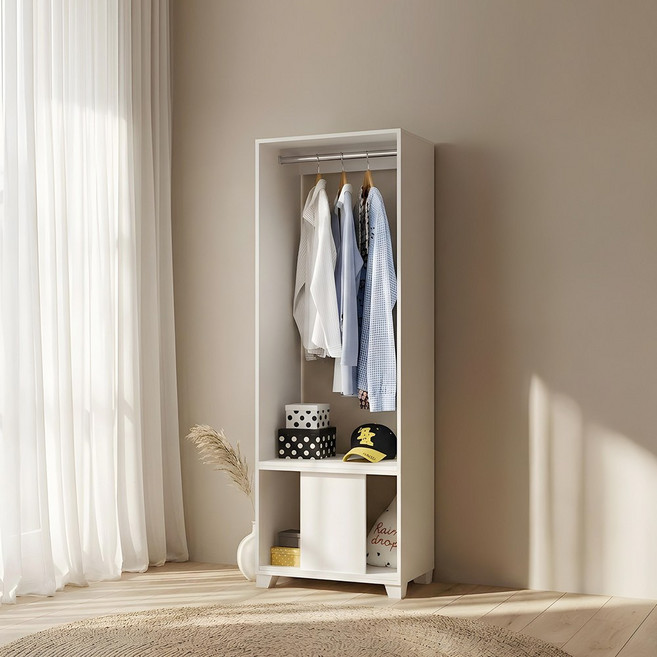 라자가구 엠마 시스템 모듈 옷장 수납 행거 600, 이동형, 오크