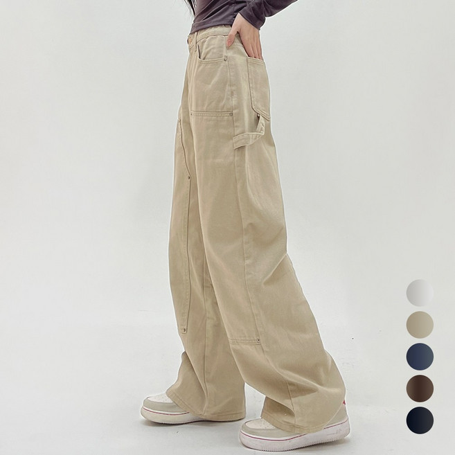 코모도 여성 와이드 카펜터 면바지 밑단 스트링 워크웨어 바지 조거 팬츠 ( 2단기장 )