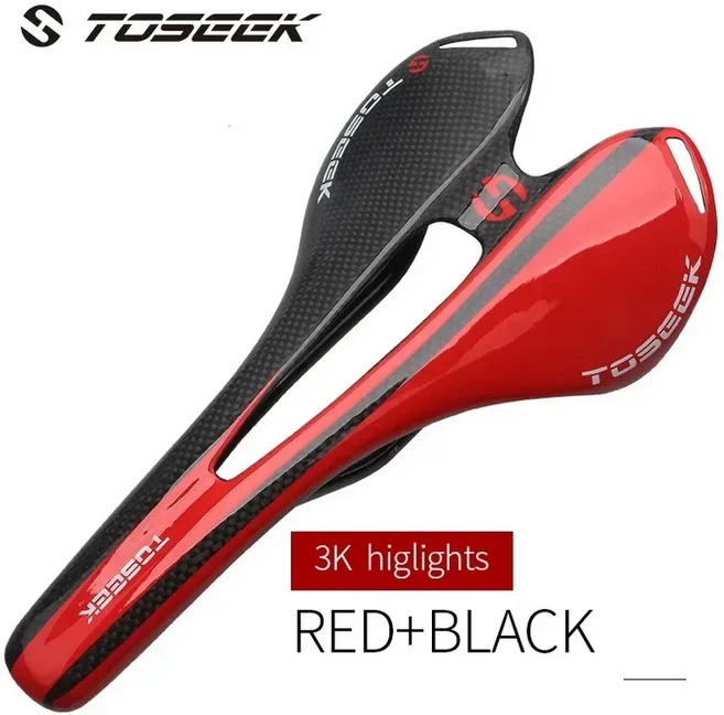 TOSEEK 초경량 자전거 카본 안장 중공 로드 산악 Mtb 시트 방수 쿠션 접이식 부품, 06 Red-Glossy