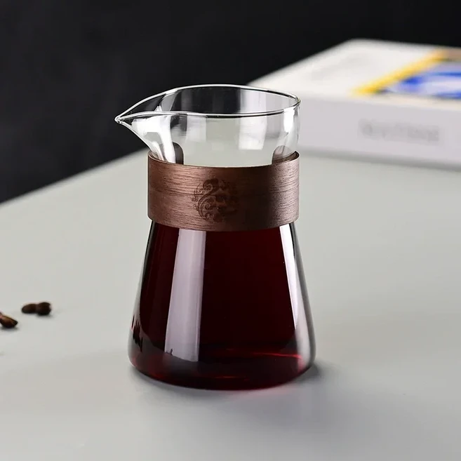 목재 내열성 층 높은 붕규산 에스프레소 샷 유리 머그 커피 액세서리가 포함된 17oz/500ml 유리 커피 포트 카라페, 밝은 녹색