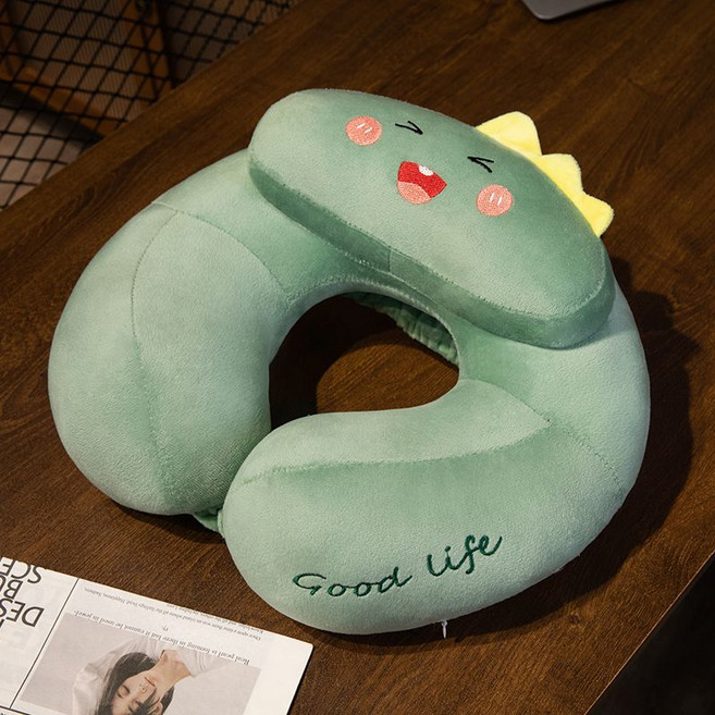 U型枕 旅行護頸枕 飛機靠枕 頭枕 脖子枕, 1個, 綠恐龍u枕35*30cm