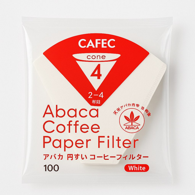 CAFEC 三洋 麻纖維ABACA 錐形濾紙 白色100入, 1個, 1~4人用 100枚入