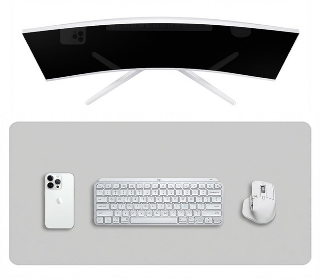 리팟 가죽 데스크 매트 와이드 장패드 마우스패드 논슬립 키보드패드, 라이트그레이