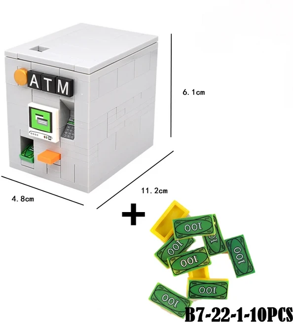 MOC 도시 ATM 금고 빌딩 블록 스트리트 뷰 돈 음료 기계 디스펜서 가구 슈퍼마켓 벽돌 장난감, 01 WA644