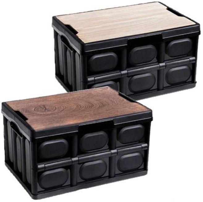 포캠 1+1 폴딩박스56L (2p세트) 캠핑테이블 트렁크정리함 캠핑 리빙박스 수납박스, 2p세트올블랙-56L