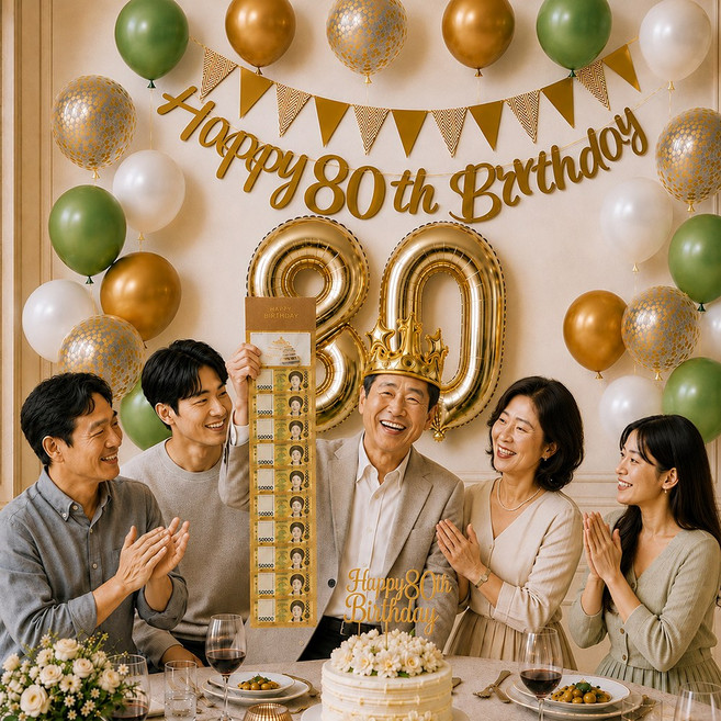이벤트홀릭 팔순 파티용품 세트 80 숫자풍선 생일 가랜드 용돈카드 옵션, 1개, 02. 유칼립투스(풀세트)