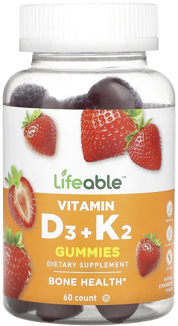 Lifeable 비타민D3 + K2 구미젤리 천연 딸기 맛 구미젤리 60개, Lifeable비타민D3K2구미젤리천연딸기맛구미젤리60, 1개, 60정 - 쿠팡