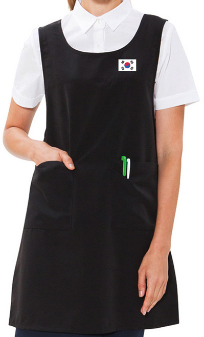 UNILOVE 구김없는 기능성 원피스 앞치마 / 식당 미용실 유니폼 추천, 태극기 블랙, 1개