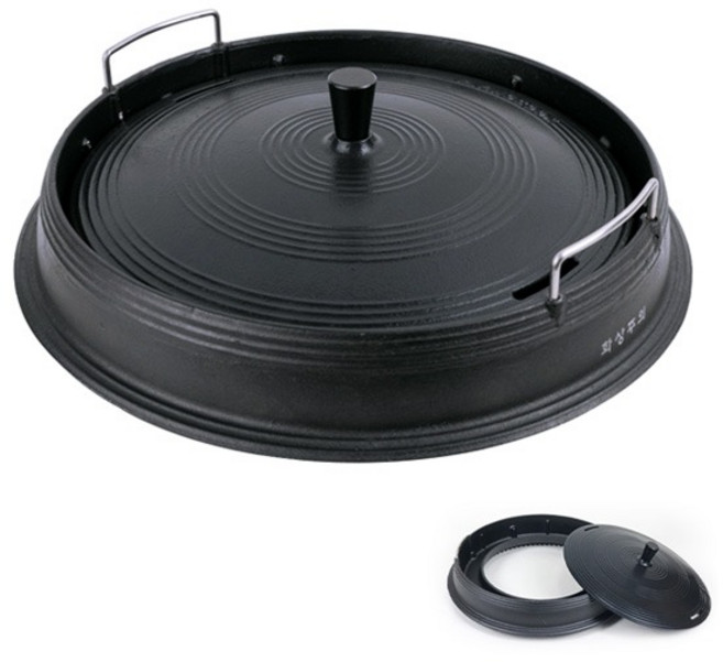 무쇠 코팅 솥뚜껑 불판 세트(불판+기름받이) 2size 택1, 1개, 280cm, 솥뚜껑불판 (소)280